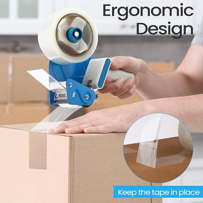 2 Pack Packing Tape Dispenser Gun with 12 Roll Packing Tape 2 Inch Gun 2.7 Mil Heavy Duty Packaging for Shipping, Moving, Carton and Box Sealing(Blue and White)