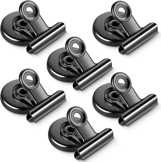 Grtard 6 Pack Magnetic Clips Heavy Duty, Magnet Clips for Fridge, Refrigerator Magnets, Strong Magnetic Clip,Scratch Free Magnets with Clip for Refrigerator, Whiteboard, Classroom, Locker(Black)
