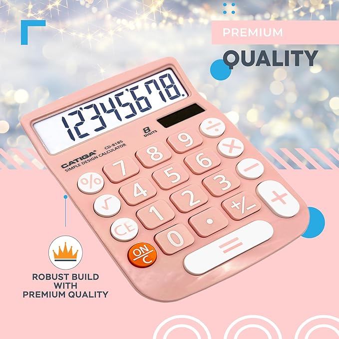 CATIGA Desktop Calculator 8 Digit with Solar Power and LCD Display, Big Buttons, for Home, Office, School, Class and Business, 4 Function Small Basic Calculators for Desk, CD-8185