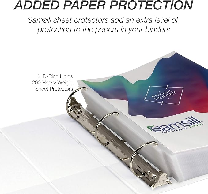 Samsill Durable 4 inch 3 Ring Binder, Made in USA, D Ring Binder, FSC 100% Recycled Chipboard, White, 2 Pack