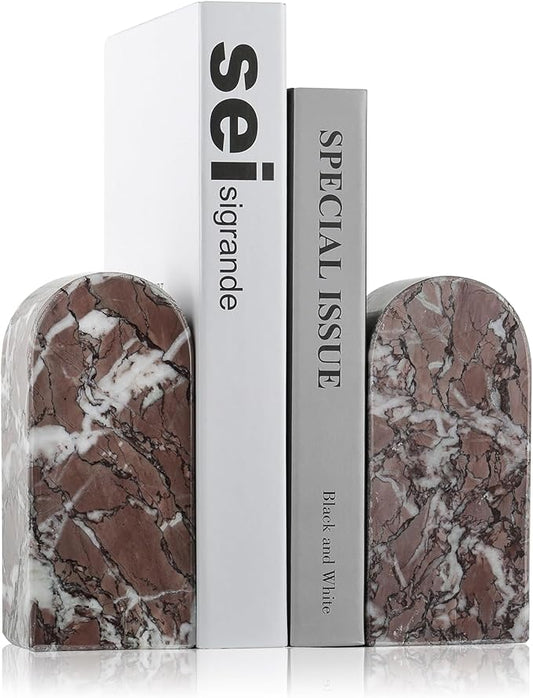 Koville Turkish Natural Marble Bookends for Shelves, Decorative Book Ends, 7lbs Heavy-Duty Marble Book Holders, Bookshelf Apartment Decor for Normal Books/CD/Video Games(Leopard)