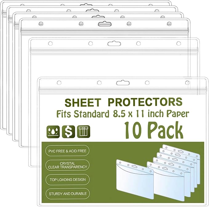 Bird Fiy Sheet Protectors 10 Pack 8.5" x 11" Waterproof Resealable Zip Wall Sign Holder Page Protectors Clear Photo Plastic Sleeves for Documents, Photos, and Wall Sign Display (Horizontal, 10 Pack)