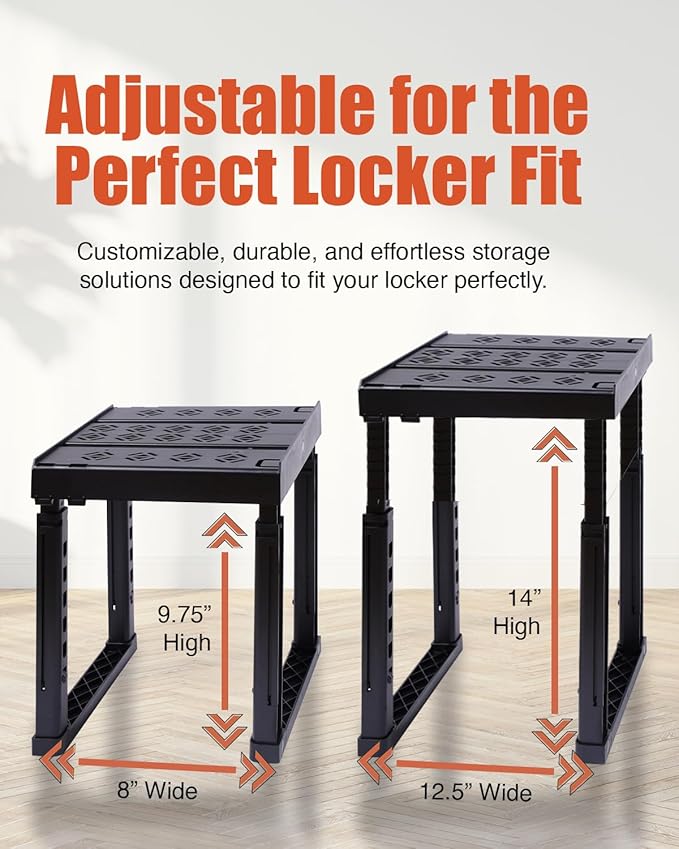 Locker Organizer Shelf， Adjustable Width and Height, Stackable, Ideal Locker Shelf for School, Office, Gym Lockers, or Even Kitchen Cabinets & Under Sink Organization (Black 1 Pack)