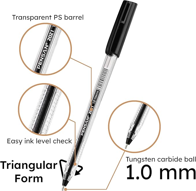 Ballpoint Pens Bulk Pack, 150-Count – 100 Black & 50 Blue Ink Pens, 1.0mm Medium Point, Ergonomic Triangle Grip