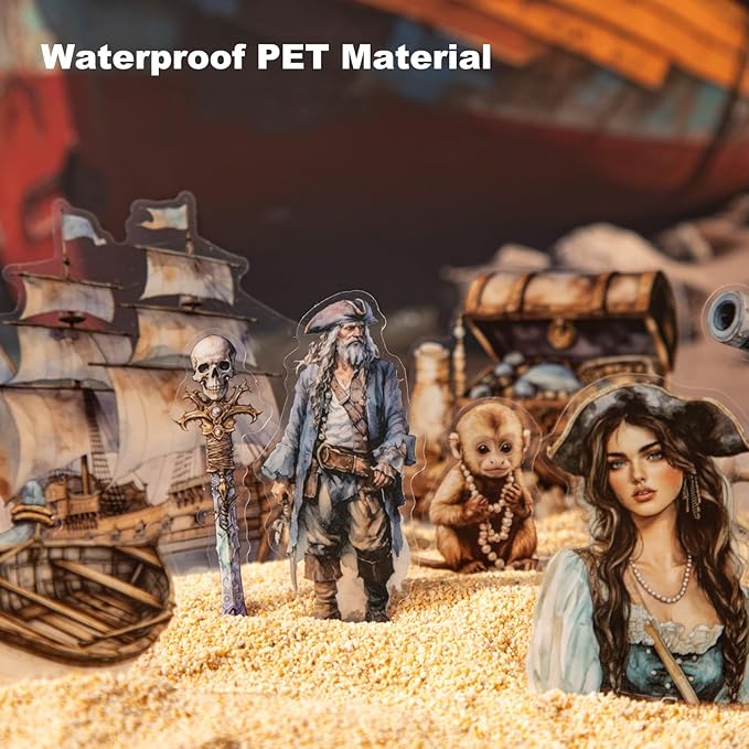 120Pcs Vintage Pirate PET Stickers, Maritime Travel Scrapbook Ephemera for Journaling Planners Waterproof Craft Supplies