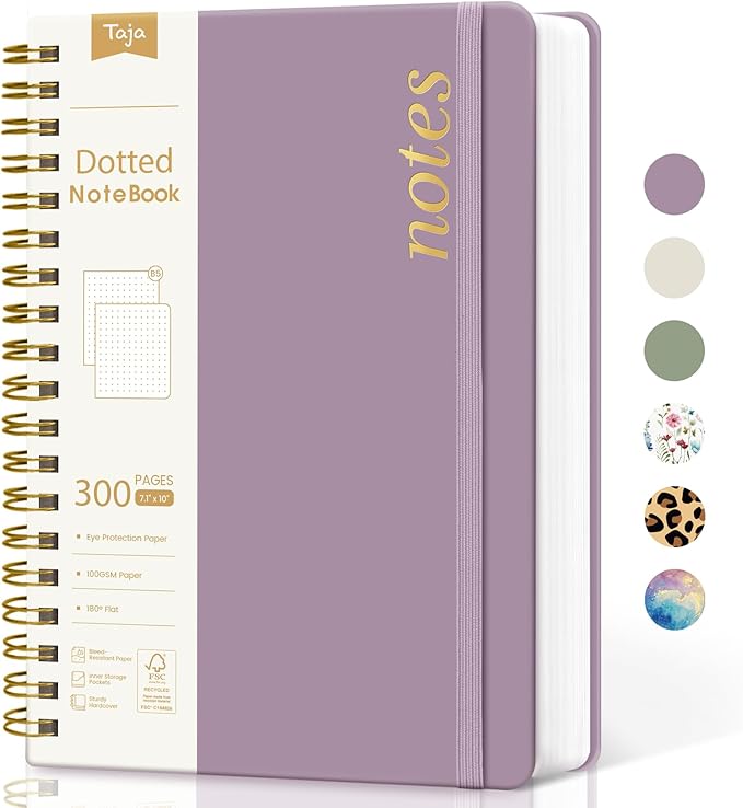 Spiral Dotted Notebook Journal for Work, 300 Pages, Thick B5 (7.1"x10") Bullet Dotted Journal for Women & Writing, Hardcover Notebook for Note Taking, Perfect for Work School Note Taking Business, Purple