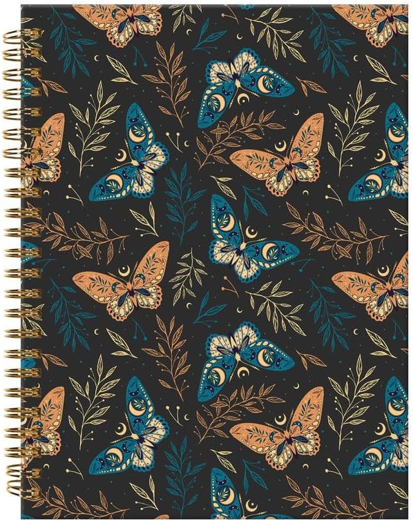 Spiral Journal Notebook,A5 Hardcover Lined Journals for Women Girl 6 x 8.3 in,120 Pages Thick Paper,Cute College Ruled Writing Notebook for Gifts Office Work School(Elegant Boho Butterfly Plant)