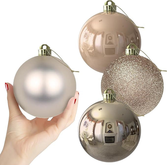 Champagne Gold 4.0" Large Christmas Balls - Christmas Tree Decoration Ornaments Shatterproof Hanging Balls for Birthday Halloween Holiday Wedding Decorations Set of 4pcs