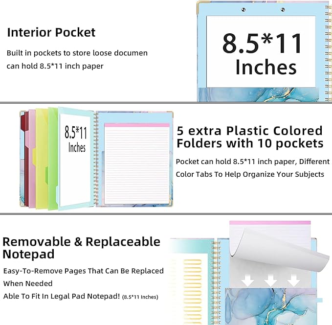 Lateefah Clipboard with Storage, File Folders with Pockets, Nursing Clipboard with Label Stickers and Notepad, Spiral Clip Board with Pen Loop for School, Office Supplies