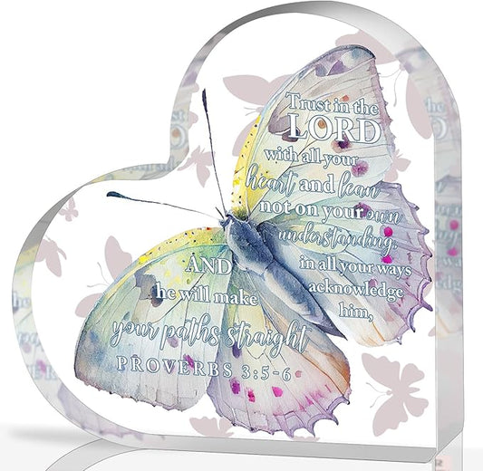 Christian Gifts for Women, Inspirational Gifts with Bible Verse and Prayers, Motivational Catholic Gift, Bible Verse Inspirational Heart-Shaped Acrylic, Faith Religious Gifts for Christian Women Men