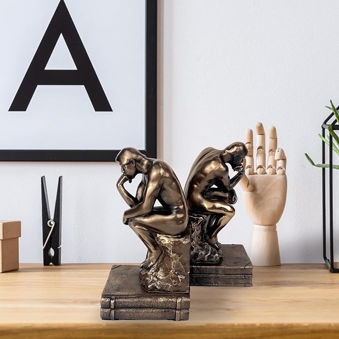Cool Bookends Gold Decorative Unique Book Ends Book Stopper The Thinker Statue Sculpture Home Decor (2 Pack)