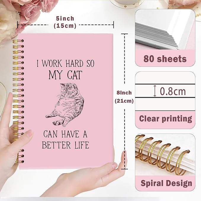 Lacama Pink Cat Notebook, Gifts for Cat Lovers, Funny Notebooks for Work, 160 Pages, Office Humor Gifts, School Office Supplies, 5.5"x8.3" I Work Hard So My Cat Can Have A Better Life Journal Notebook