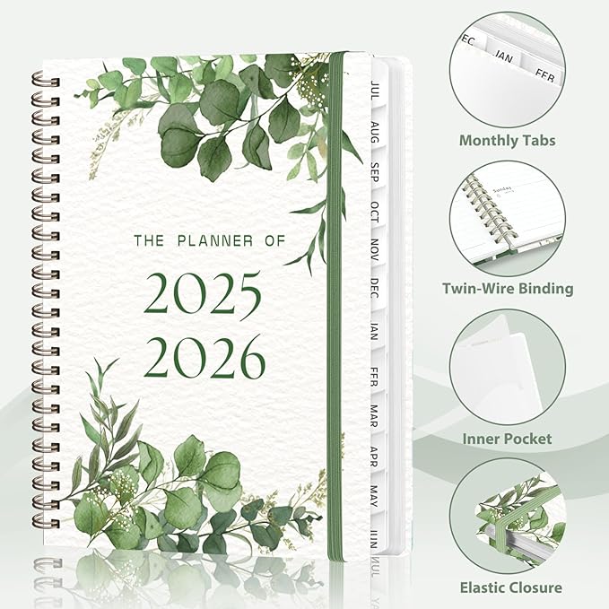 Planner 2025-2026, Weekly and Monthly Calendar Academic Planner (July 2025 - June 2026), Hardcover Teacher School Student Agenda with Tabs, Ideal for School Office Supplies, A5 (6.3" x 8.5")