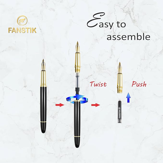 Customized Fountain pen with name (MADE IN USA), stainless steel, black and gold, luxury engraved pen personalized for men and for women. (Fountain Black-Gold)