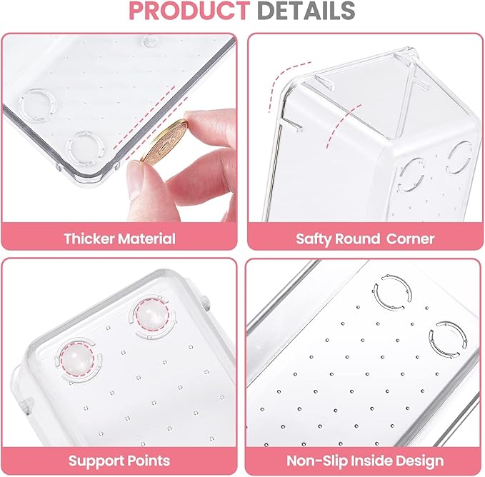 HOUSE DAY Makeup Drawer Organizer Trays 17 PCS, 4-Size Clear Drawer Organizers with Silicone Pads, Vanity Organizers and Storage, Non Slip Plastic Drawer Organizer for Desk, Bathroom, Kitchen, Office