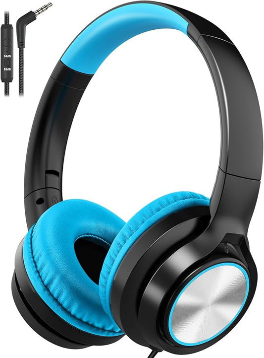 Kids Headphones with Microphone, Wired Over Ear Headsets with Limited Volume 85dB/ 94dB for Boys Girls Teens Children Online School/Travel/iPad/Tablet/Cellphone