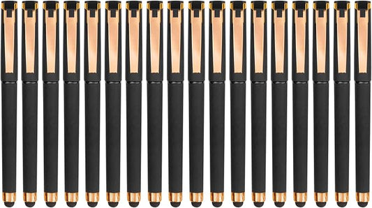 Linbsunne Black Gel Pens 0.7mm Medium Point Pen Office Pens 2-in-1 Stylus Pens for Touch Screens Gel Ink Rollerball Pens for Writing (18 Pack-black)
