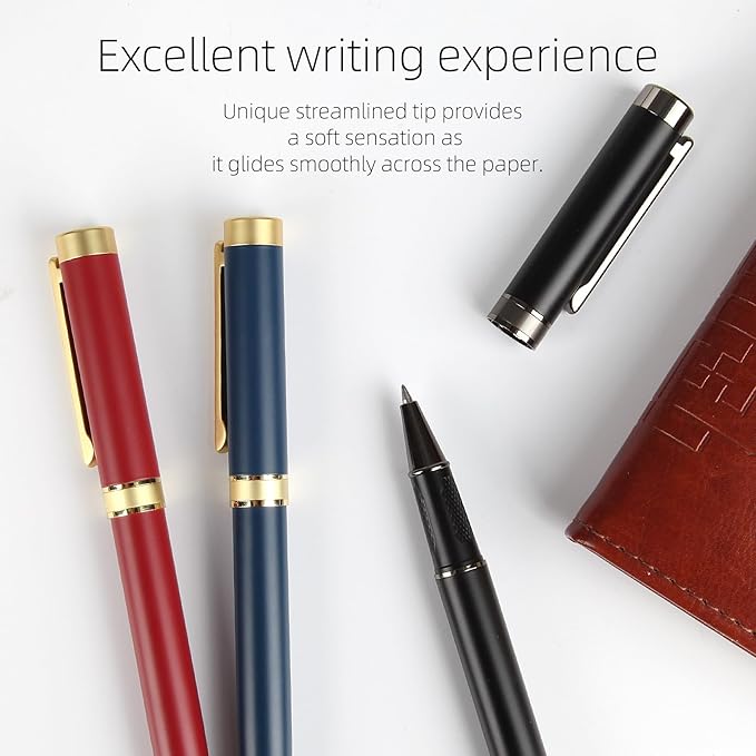 Stunning luxury pen fancy pens nice pens for men pure copper heavy feel Office Executive Pen Professional Smooth Writing Pens for journaling with Gift and 2 Refills(Blue)