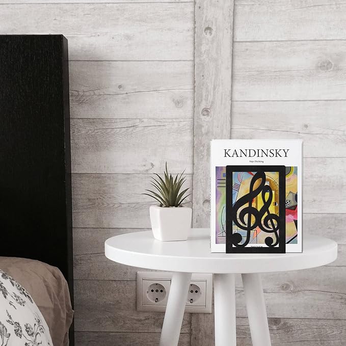 Book Ends,Metal Bookend,Bookend Decorative Heavy Book Ends for Shelves, Home Decorative Bookends for Heavy Books,Non-Skid Musical Note Bookshelf Holder