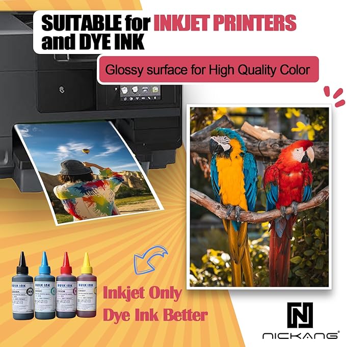 Photo Paper, Glossy Photo Paper 8.5x11, 53 LB/200 gsm, Letter Size, 100 Sheets Bulk, Photo Printer Paper, Picture Paper for Inkjet Printer