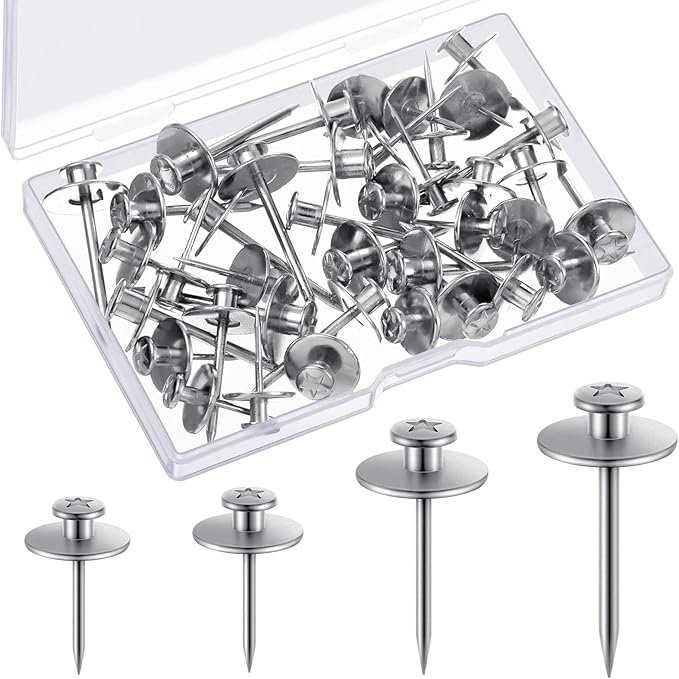 Zhengmy 40 Pcs Double Headed Picture Hangers Nails 4 Size Long Thumb Tacks Wall Nails for Hanging Pictures Decorative Push Pins Hooks for Drywall Photo Office Home Decor, 20/30/ 40/ 50lb(Silver)