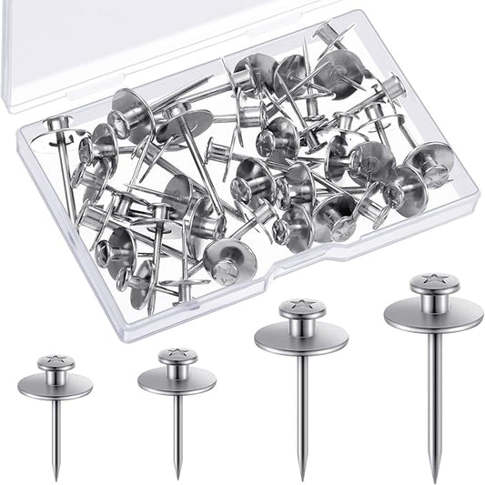 Zhengmy 40 Pcs Double Headed Picture Hangers Nails 4 Size Long Thumb Tacks Wall Nails for Hanging Pictures Decorative Push Pins Hooks for Drywall Photo Office Home Decor, 20/30/ 40/ 50lb(Silver)