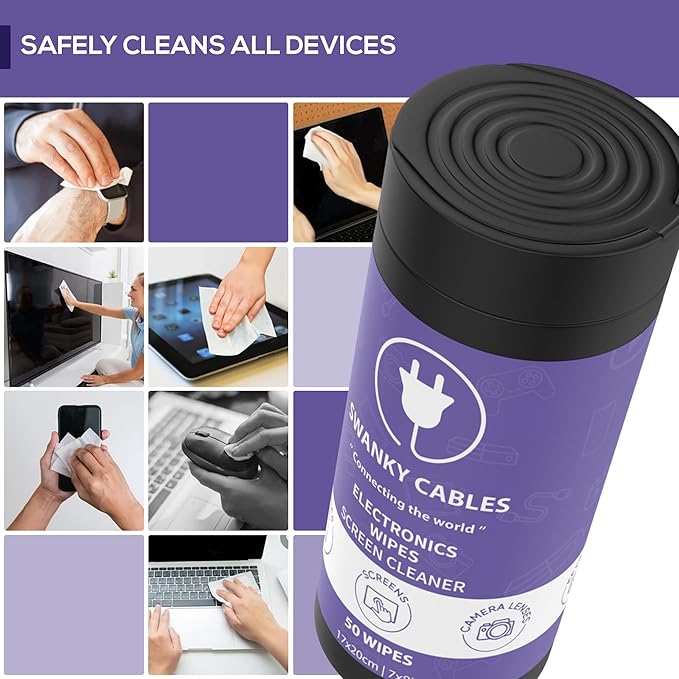 Screen Cleaner Wipes: Electronic Wipes for Screens - Computer Screen Wipes for Lens, Phone, Tv Screen and Monitor Cleaning - Tech Wipes & Microfiber Cloth (Canister, 100 Count)