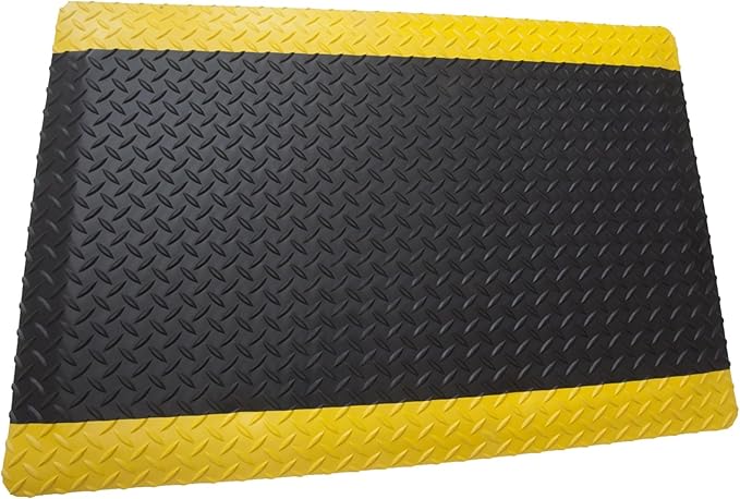 Rhino Mats, American Classic Diamond Anti-Fatigue Mats, Industrial Ergonomic Comfort Standing Mat for Work, Home, Garage, Office, Kitchen or Anywhere (Black/Yellow 1" Thick, 4 FT. x 10 FT.)
