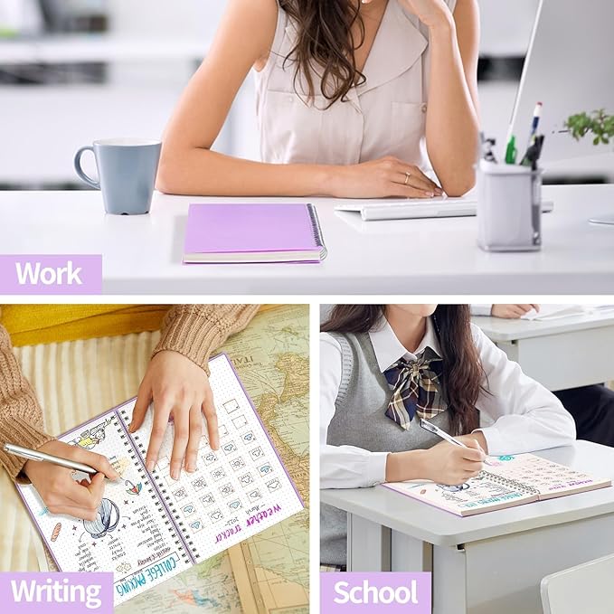 AHGXG Bullet Dotted Journal - Dot Grid Spiral Notebook 8.5" x 11", A4 Large Dotted Notebook, 100 GSM Thick Paper, Waterproof Plastic Cover Journals for Bullet Journaling, Sketching, Purple