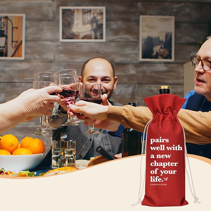 XFW Red Funny New Chapter Wine Bag New Beginnings Gifts for Women Men Farewell Gifts for Friends Going Away Gifts for Coworkers Women Men Moving Away Gifts for Friends New Teacher Gifts