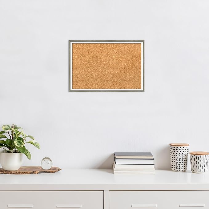 Amanti Art Natural Cork Board for Wall, 13x19 Vision Board with Silver Wood Frame, Small Corkboard Office Decor for Home Organization, Modern Corkboard Pinboard to Display Items for Home Organization