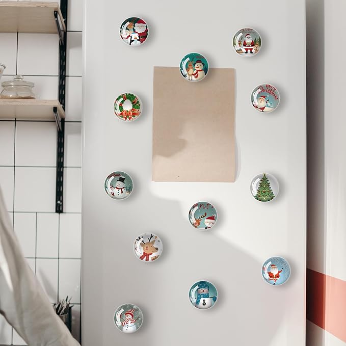Christmas Refrigerator Magnets 12Pcs Glass Strong Magnetic Refrigerator Magnet Fridge Sticker,Crystal Fridge Magnets Decoration for Crafts,Strong Fridge Magnets for Kitchen, School