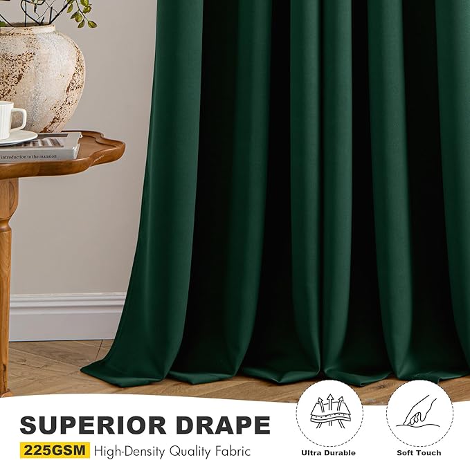 MIULEE Hunter Green Blackout Curtains for Bedroom Living Room 90 Inches Long 2 Panels, Thermal Insulated Room Darkening Drapes Solid Grommet Top Noise Reduction Emerald Green Curtains 40x90 Inch