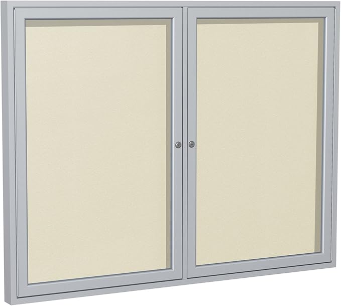 Ghent 48"x60" 2-Door Outdoor Enclosed Vinyl Bulletin Board, Shatter Resistant, with Lock, Satin Aluminum Frame - Ivory (PA24860VX-185), Made in the USA