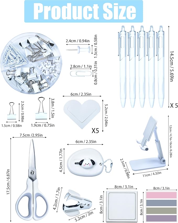 White Desk Accessories, 25Pcs White Office Supplies and Desk Organizers, with Tape Dispenser, Stapler, Staple Remover, Ect, Christmas Gifts