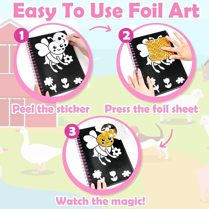 FUNNYB&G Foil Art Craft for Kids - Christmas Crafts Gift Party Favors Stocking Stuffers for Kids Fun Art Supplies Creative Birthday Gift Travel Toys for Girls Boys 4 5 6 7 8 9 Years Old(Insects)