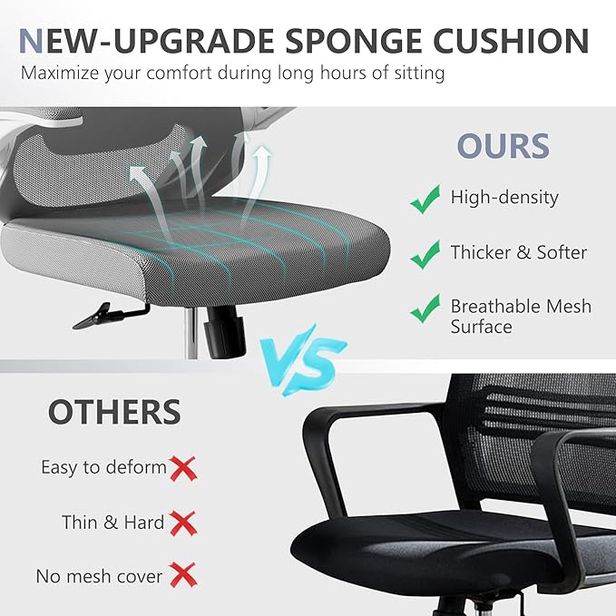 Computer Office Chair, Ergonomic Comfort Home Desk Chair, Mid Back Gaming Chair with Wheels, Adjustable Height, Lumbar Support, Flip-up Armrest with 350LBS Capacity