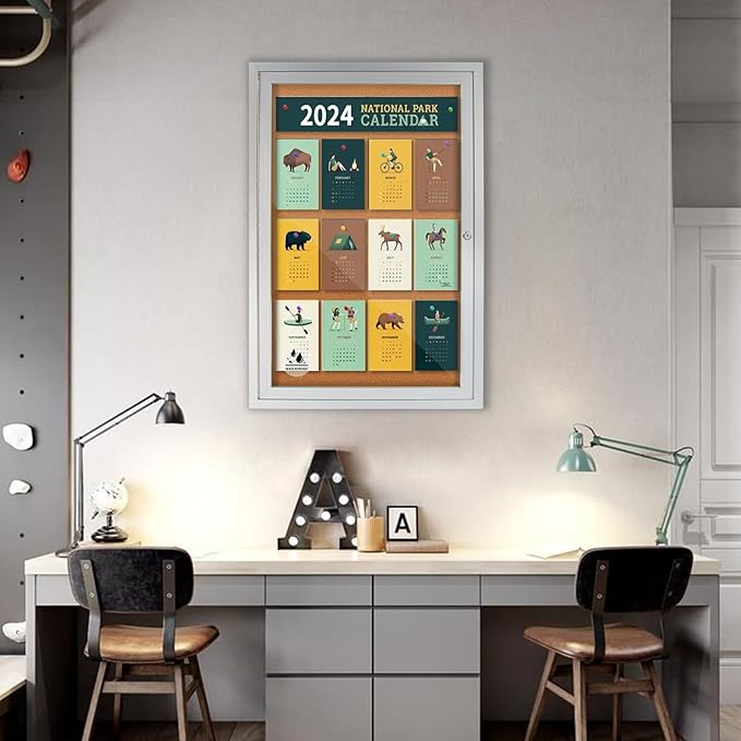 Lockable Outdoor Enclosed Bulletin Board, Weatherproof Cork Noticeboard with Locking Door, Wall-Mounted Aluminum Framed Display Case for Messages,36x24in (5xA4)