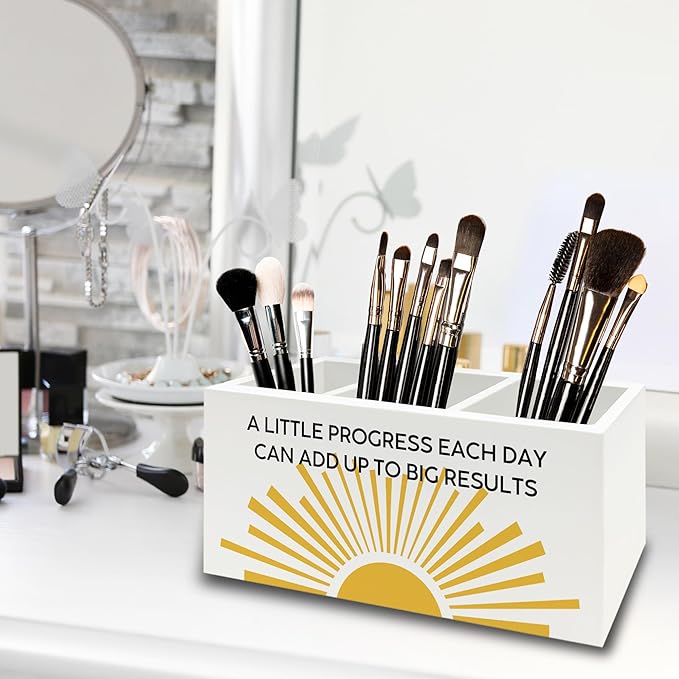 Boho Mental Health Pen Pencil Holder Organizer for Desk, Mental Health Inspirational Motivational Wooden Box Sign for Therapy Counselor Office Classroom Desk Tabletop Decorations