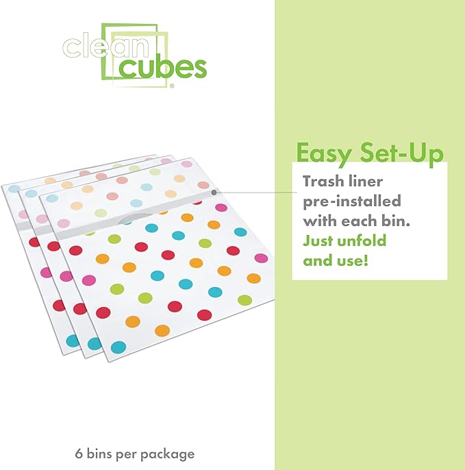 | 13 Gallon Disposable Trash Cans (6-Pack) with Fitted Trash Bags - Reusable Garbage and Recycling Bins for Parties, Events, and More (Polka Dot - 17" Height x 13.5" Width x 10" Depth)