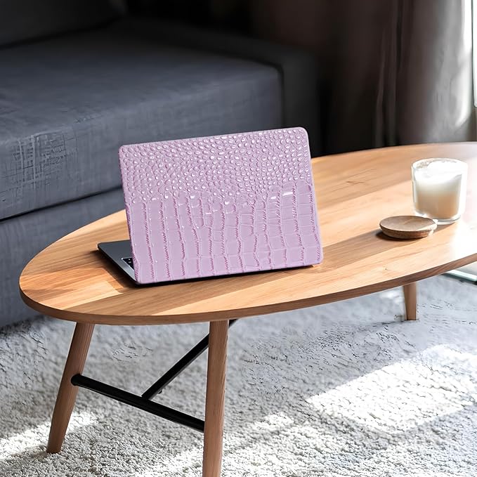 KEROM Compatible with Crocodile MacBook Air 15 Inch Case 2025 2024 2023 M4 M3 M2 A3241 A3114 A2941, Textured Elegant Luxury Aligator Skin Snakeskin PU Leather Hardshell & Keyboard Cover, Lilac