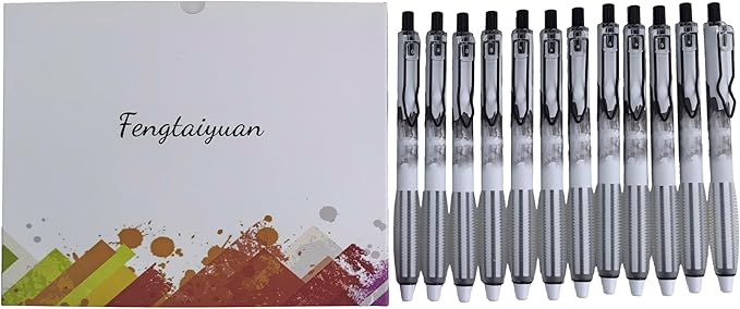 Fengtaiyuan GRB05P12 Silent Press Neutral Pen - Black Ink, 0.5mm Bullet Head, Smooth Writing, 12 Count (Black05P12)