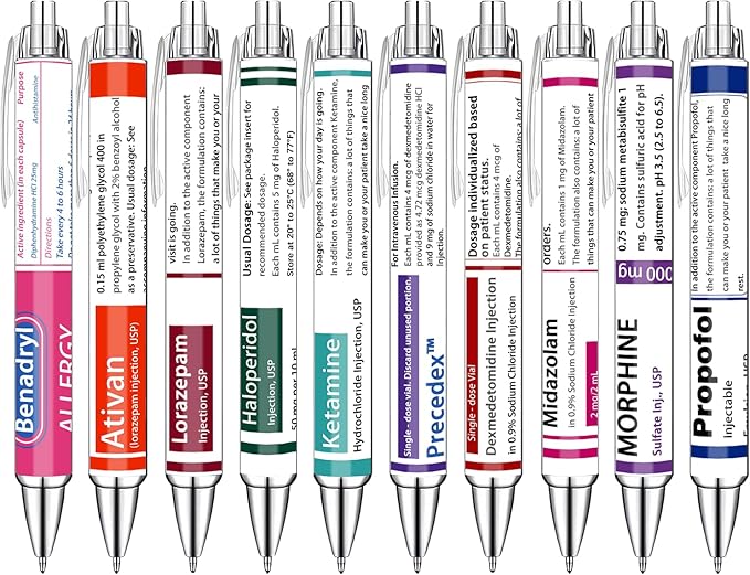 Idealmuzik Pharmacy Pens Set – Fun Medical-Themed Ballpoint Pens for Pharmacists,Nurse,Pharmacy Students,and Healthcare Workers – Smooth Writing Pens for School,Journaling,or Work – 8 Pack