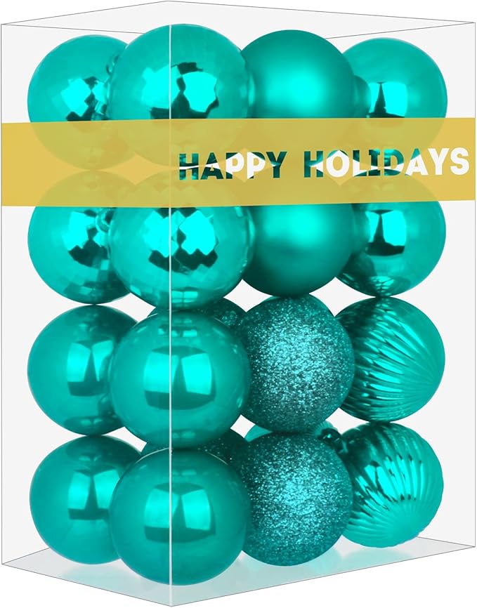 Teal 2.5" Christmas Balls Christmas Tree Decoration Ornaments Shatterproof Hanging Balls for Birthday Halloween Holiday Wedding Decorations Set of 24pcs