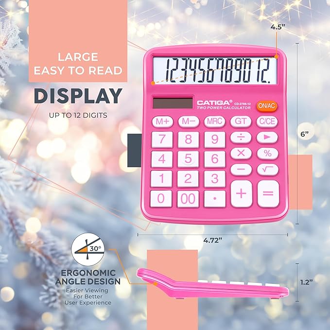 12 Digit Desktop Calculator with Large LCD Display and Sensitive Button, Dual Solar Power and Battery, Standard Function for Office, Home, School, CD-2786