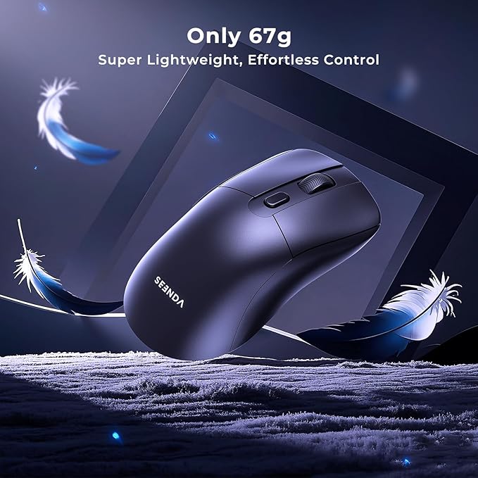 seenda Wireless Gaming Mouse, USB C Mouse, Web-Based Driver, 18000 DPI, 67g Lightweight, 6 Programmable Buttons, Type-C Rechargeable Mouse Gamer for PC/Laptop/Mac - Black