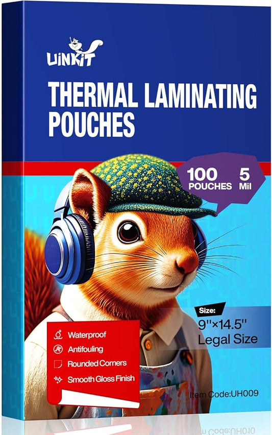 Uinkit 5Mil 100Pack Legal Size Laminating Sheets, 9X14.5-Inches Laminate Pouches, Extra Protector for Clear Photo Sticker Papers, Use in Office School Supplies with Thermal Laminator Machine