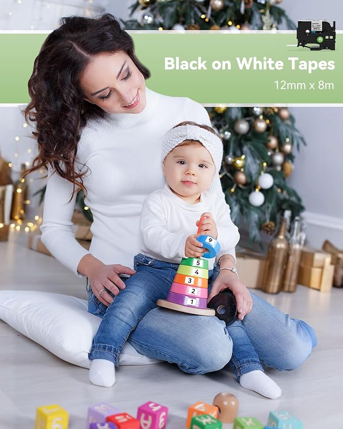 12mm 0.47 Laminated White Tape Tze Tz Label Compatible with Brother P-touch 1/2 Inch Black on White P Touch Label Maker TZe231 for PT-D210 1280 1750 PT-P300BT PT-P700BT Cube Plus Tape, 10-Pack