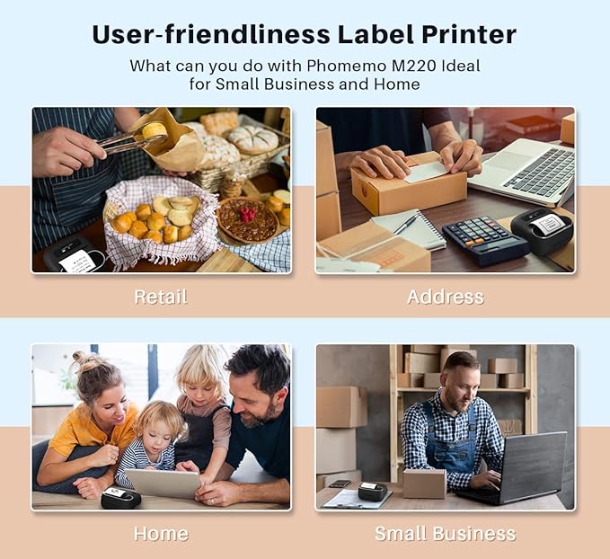 Phomemo M220 Label Maker, Bluetooth Printer, 3.14 Inch Portable Thermal Label Maker Machine for Barcode, Labeling, Organizing, Small Business, Compatible with iOS & Android, with 3 Label