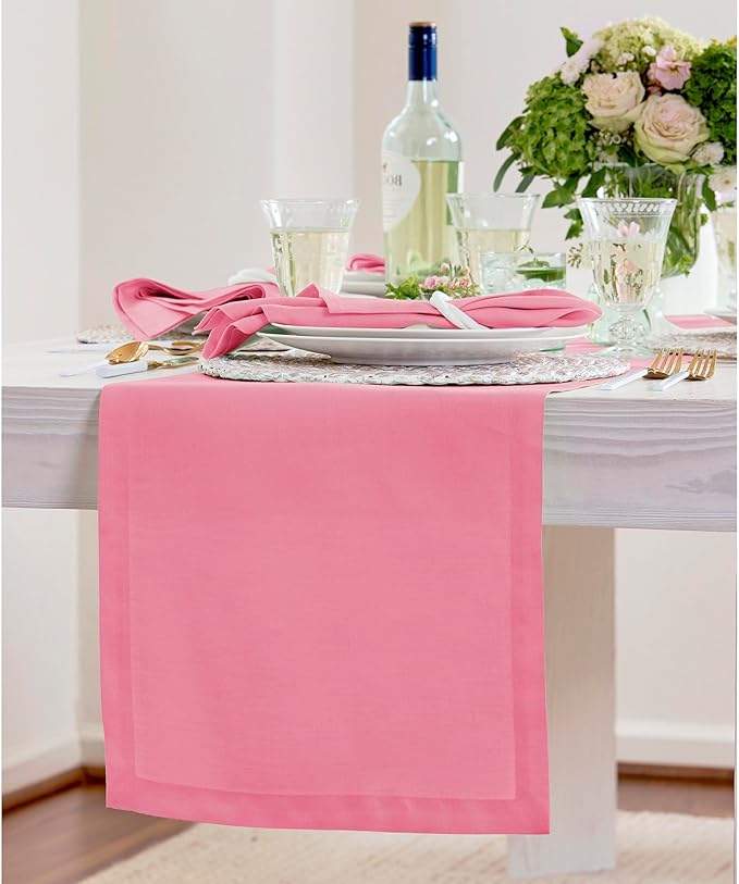Solino Home Linen Table Runner 108 Inches Long - 100% Pure Linen Pink Carnation Table Runner 14 x 108 Inch - Fete